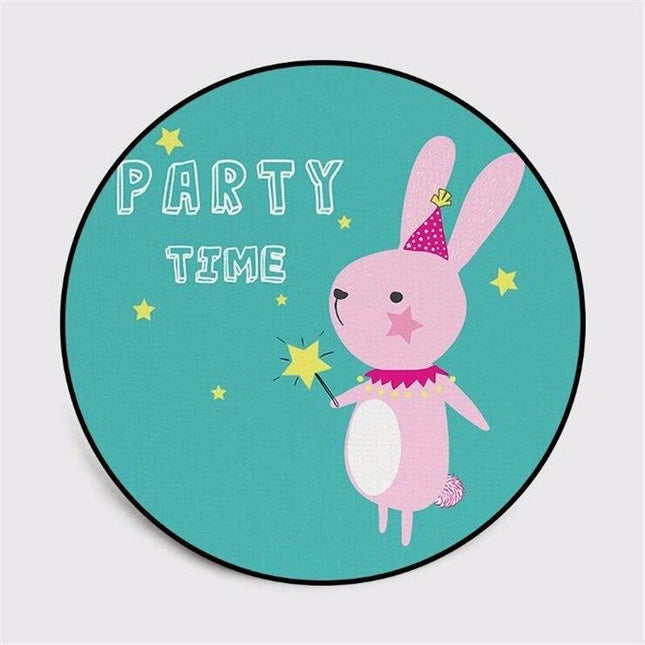 Kulatý tyrkysový koberec se zajíčkem