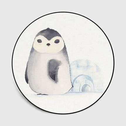 Bílý kulatý koberec s tučňákem