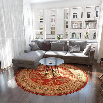 Malý kulatý červený orientální koberec