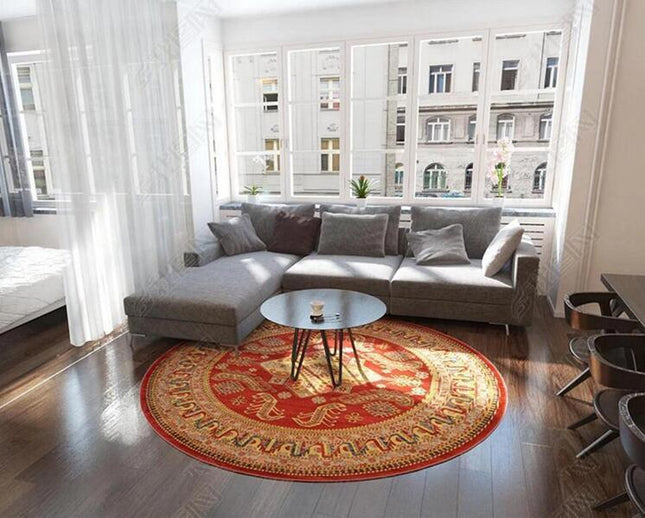 Malý kulatý červený orientální koberec