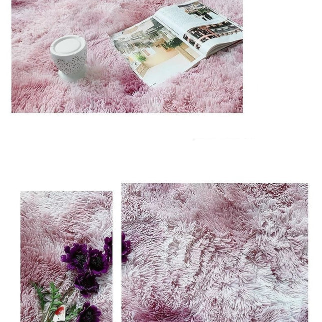 Kulatý růžový plyšový koberec shaggy