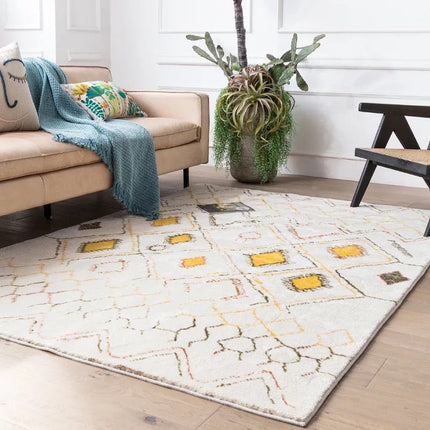 Bílý berberský koberec se žlutými detaily