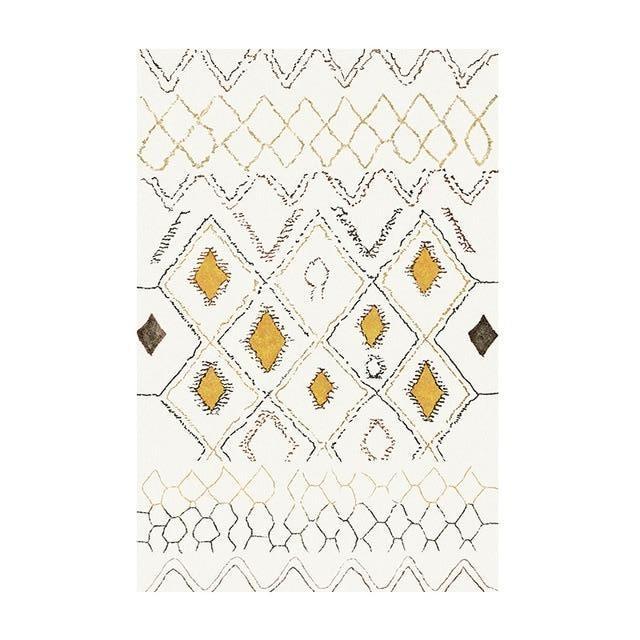 Bílý berberský koberec se žlutými detaily