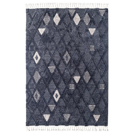 Černý vlněný koberec s diamantovým vzorem