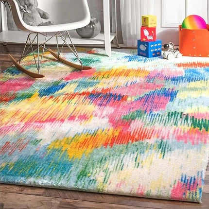 Barevný huňatý koberec v boho stylu