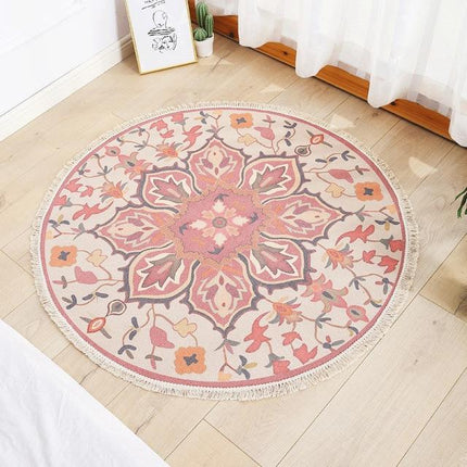 Růžový kulatý koberec v bohémském stylu