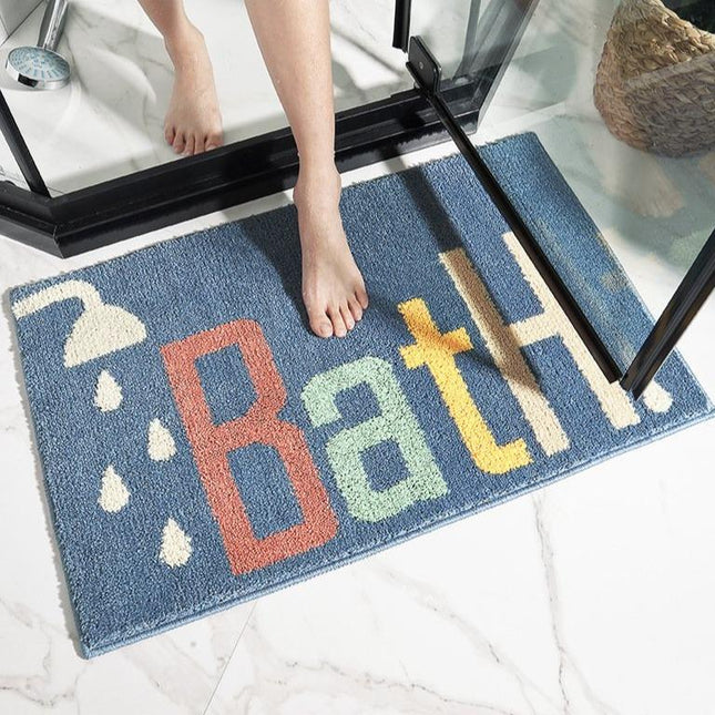 Královsky modrá koupelnová předložka s nápisem