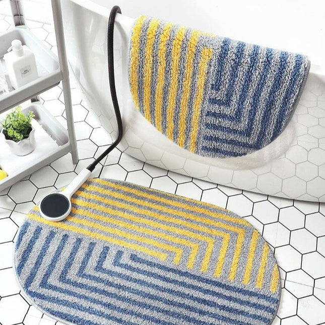 Modro-žlutá koupelnová předložka s pruhy