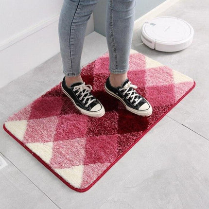 Červená kostkovaná koupelnová předložka