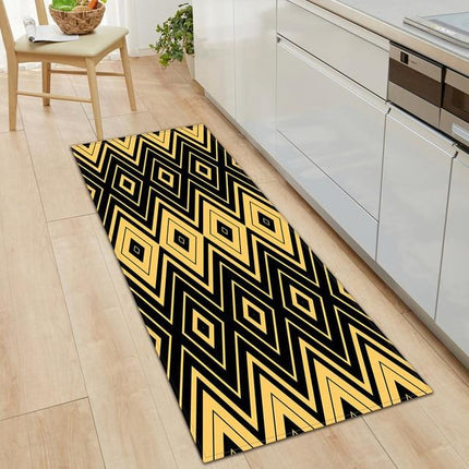 Černo-žlutý kuchyňský koberec art deco