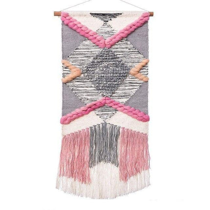 Designový růžový geometrický gobelín na zeď