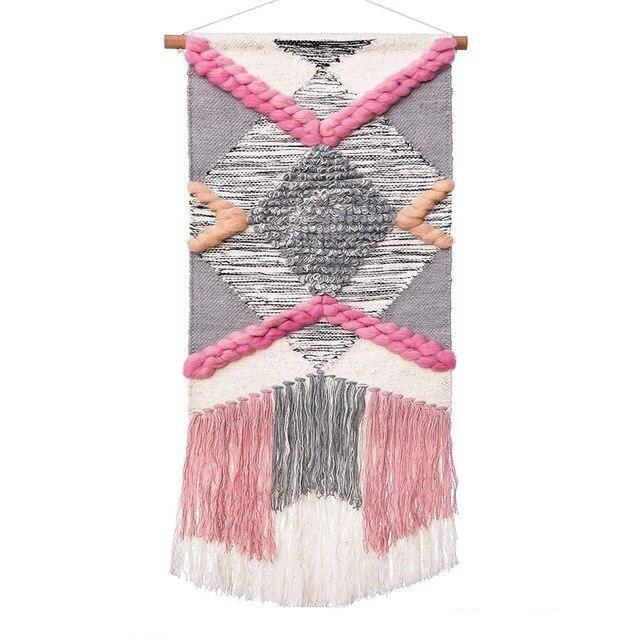 Designový růžový geometrický gobelín na zeď