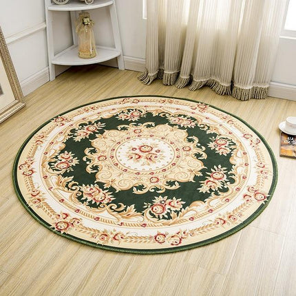 Zelený kulatý perský koberec květinový