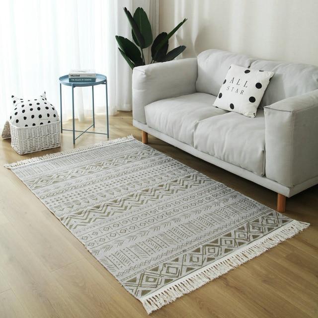 Obdélníkový bavlněný koberec s geometrickým vzorem