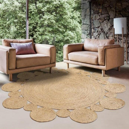Kulatý jutový koberec ve tvaru květu