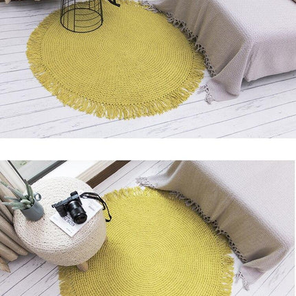 Zelený kulatý koberec z pletené juty