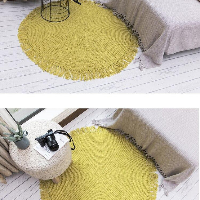 Zelený kulatý koberec z pletené juty