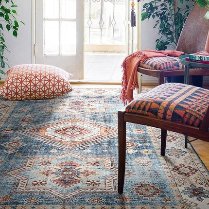 Modro-béžový koberec v boho stylu